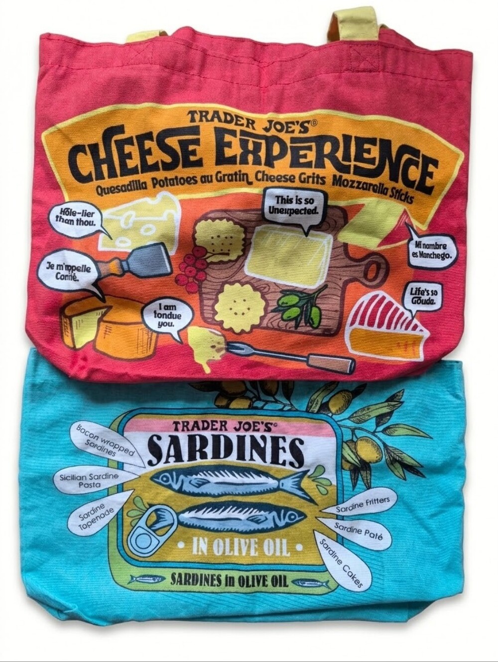 NWT Trader Joe’s 100% Cotton Tote Bundle | Sardines & Cheese Experience (2 Bags)